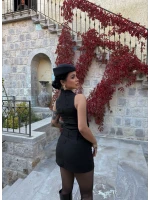 Siyah Poliviskon Dik Yaka Elbise