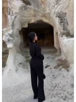 Siyah Polo Yaka Belden Oturtmalı Takım