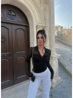 Siyah Polo Yaka Crop Gömlek