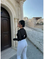 Siyah Polo Yaka Crop Gömlek