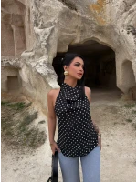 Siyah Puantiyeli Degaje Bluz