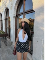 Siyah Puantiyeli Yüksek Bel Şort Etek