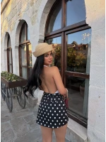 Siyah Puantiyeli Yüksek Bel Şort Etek