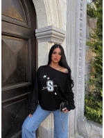 Siyah S Kayık Yaka Sweat