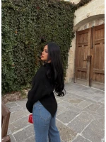 Siyah Şal Yaka Bel Bağlamalı Kazak