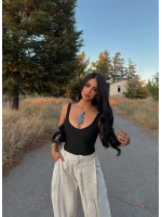 Siyah Sırt Açık V Bodysuit