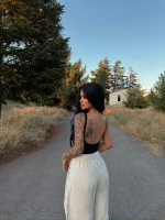 Siyah Sırt Açık V Bodysuit