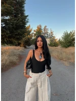 Siyah Sırt Açık V Bodysuit