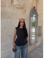 Siyah Sırt Bağcıklı Poplin Bluz