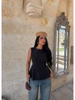 Siyah Sırt Bağcıklı Poplin Bluz