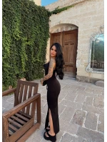 Siyah Sırt Çapraz Degaje Elbise