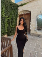 Siyah Sırt Çapraz Degaje Elbise