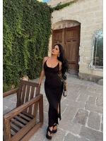Siyah Sırt Çapraz Degaje Elbise