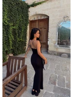 Siyah Sırt Çapraz Degaje Elbise