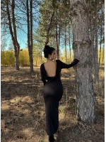 Siyah Sırt Degaje Sandy Elbise