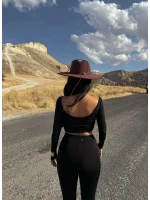 Siyah Sırt Dekolte Kare Yaka Crop