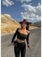 Siyah Sırt Dekolte Kare Yaka Crop
