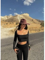 Siyah Sırt Dekolte Kare Yaka Crop