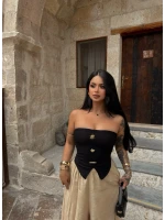 Siyah Sun Aksesuarlı Straplez Crop