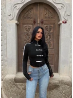 Siyah Tokyo Şeritli Crop