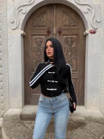 Siyah Tokyo Şeritli Crop