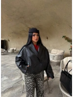 Siyah Vintage Kruvaze Deri Ceket