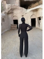 Siyah Wide Leg Dokuma Kumaş Pantolon