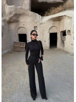 Siyah Wide Leg Dokuma Kumaş Pantolon