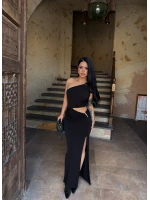 Siyah Yan Pencereli Sandy Elbise