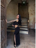 Siyah Yan Pencereli Sandy Elbise