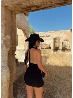 Siyah Yanı Tokalı Büzgülü Elbise