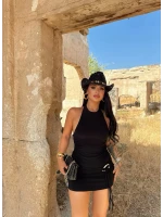 Siyah Yanı Tokalı Büzgülü Elbise