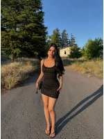 Siyah Zımbalı Askılı Mini Elbise