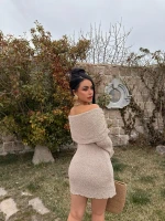 Taş Buklet Triko Madonna Elbise