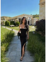 Tek Yırtmaçlı Garni Elbise