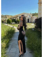 Tek Yırtmaçlı Garni Elbise