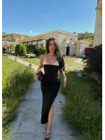 Tek Yırtmaçlı Garni Elbise