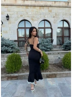 Yaka Düğmeli Güpürlü Atlas Elbise