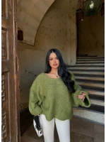 Yeşil Batwing Oversize Triko Kazak