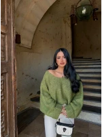 Yeşil Batwing Oversize Triko Kazak