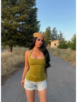 Yeşil Çift Yırtmaçlı Modal Bluz