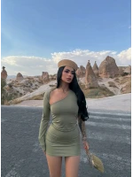 Yeşil Tek Kol Mini Elbise