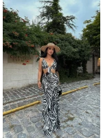 Zebra Yan Pencereli Maxi Elbise