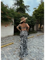 Zebra Yan Pencereli Maxi Elbise