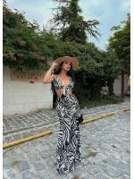 Zebra Yan Pencereli Maxi Elbise