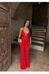 Kırmızı Boyundan Geçmeli Bağlamalı Tulum