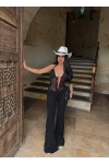 Siyah Boyundan Geçmeli Bağlamalı Tulum