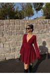 Bordo Şortlu Ön Arka V Elbise