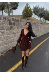 Kahve Şortlu Ön Arka V Elbise