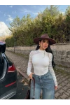Beyaz Kolları Tül Ribana Bluz